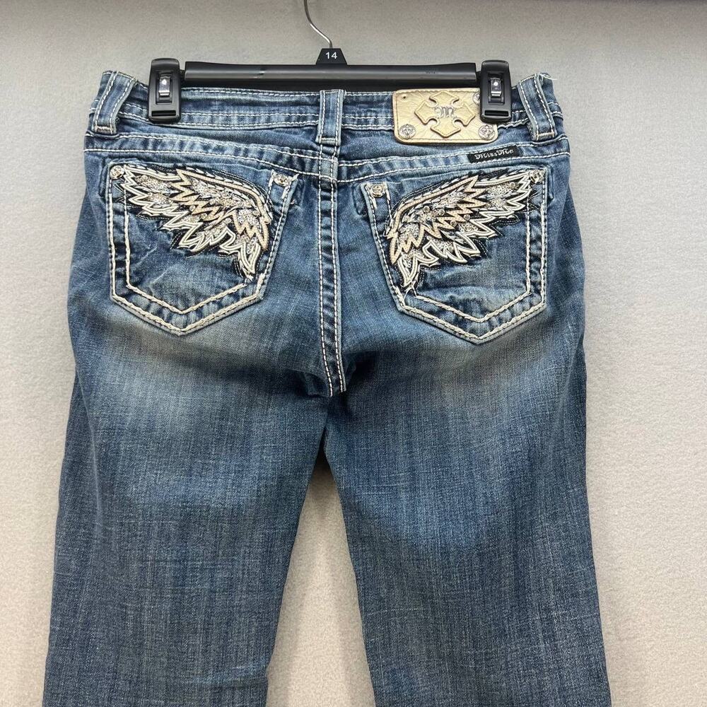 Miss Me Jeans Women's Size 26(2) Mid Rise Skinny Angel Wing Biker Bling Moto